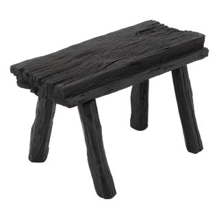 Rustic Blackened Wood Stool by Logniture For Sale