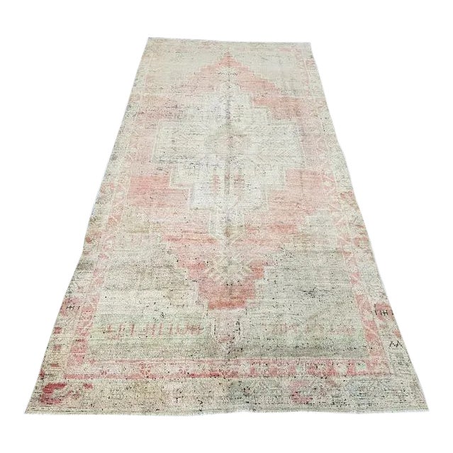 1960s Vintage Faded Rug- 4′3″ × 9′5″ For Sale