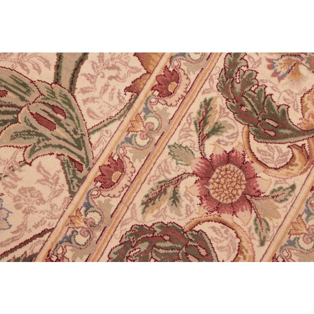 1990s Shabby Chic Floral Pak-Persian Beige/Green Wool Rug - 8'0'' X 9'11'' For Sale - Image 5 of 9
