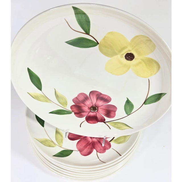 Pink Mid-Century Pink and Yellow Dogwood Plates- Set of Eight For Sale - Image 8 of 15
