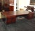 Beautiful mahogany Knoll desk with chrome detailing and legs. Unique, clean and architectural piece. Plentiful storage...