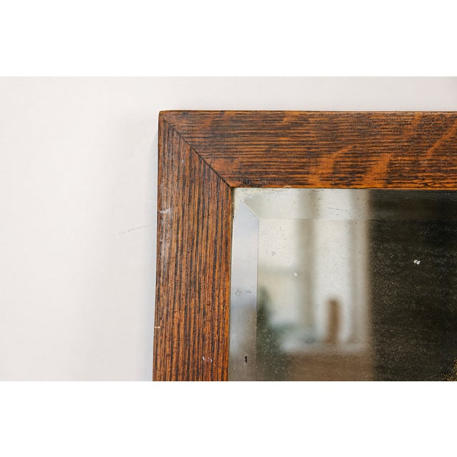 Antique Tiger Oak Beveled Mirror With Original Foxed Glass For Sale In Kansas City - Image 6 of 6