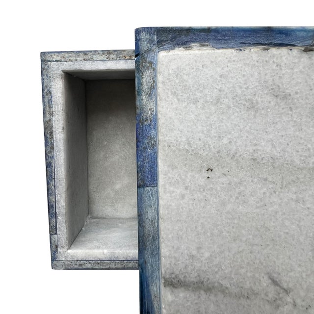 Blue Lapis Lazuli and Marble Stone Rectangular Jewelry or Trinket Box For Sale - Image 12 of 13