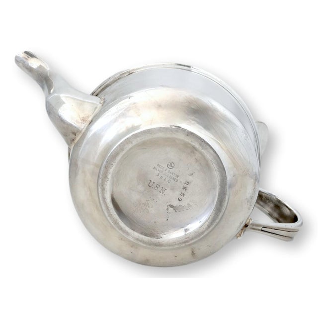 Traditional Early 20th Century World War II Us Navy Officers Silverplate Mess Teapot For Sale - Image 3 of 4