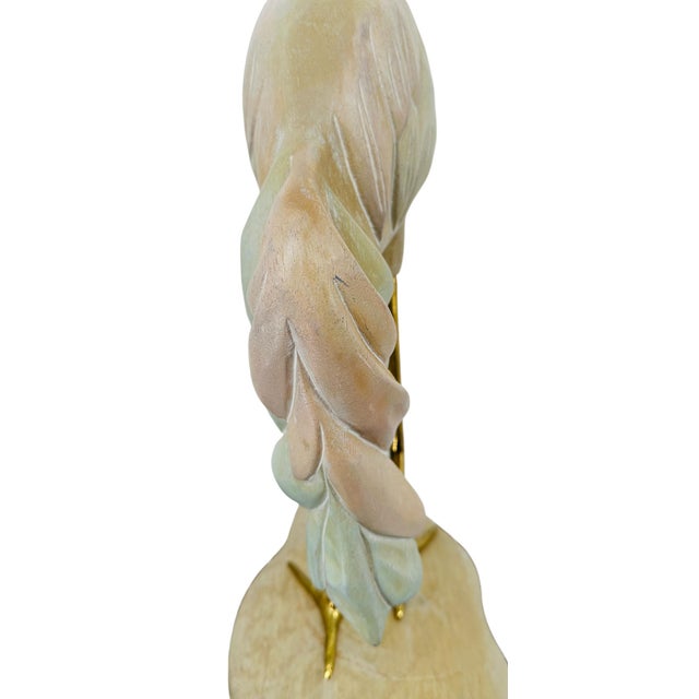 Large Vintage 1970s Carved Wood Brass Crane Heron Egret Statue 28.5" MCM Hollywood Regency Coastal Decor For Sale - Image 11 of 12