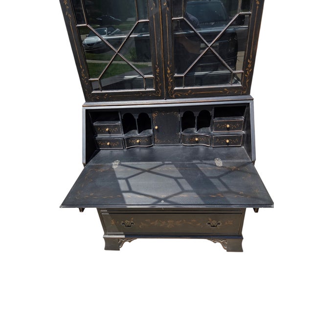 1990s Ethan Allen Newport Liliana Secretary Writing Desk Hutch Display Chinoiserie For Sale - Image 15 of 15
