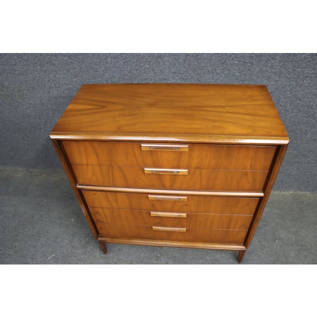 Wood Mid-Century Modern Walnut Tall Chest Attributed to United Furniture Corporation For Sale - Image 7 of 9