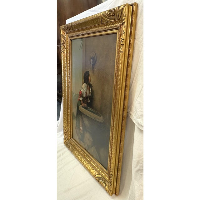 Early 20th Century Framed Original Oil Painting on Canvas 'Roman Girl at the Well' Inspired by Léon Bonnat (France 1833-1922) For Sale - Image 13 of 18
