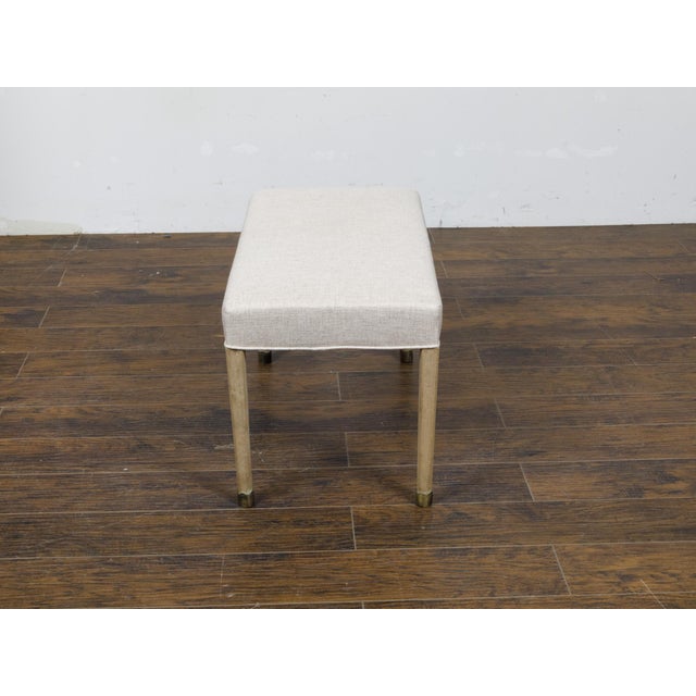 French Art Deco 1930s Bleached Walnut Bench with Brass Feet and Upholstery For Sale In Atlanta - Image 6 of 10
