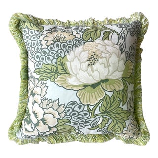 Vintage Regency Printed Floral Throw Pillow With Caterpillar Fringe For Sale