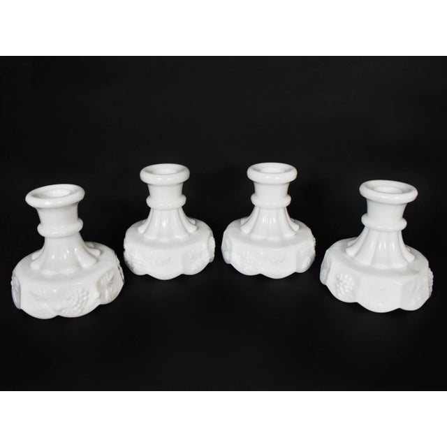 Vintage Westmoreland Milk Glass Single Light Grape Pattern Candle Holders- Set of 4 For Sale - Image 9 of 9
