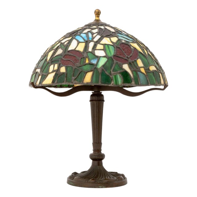 Tiffany Studios Style Stained Glass Table Lamp For Sale