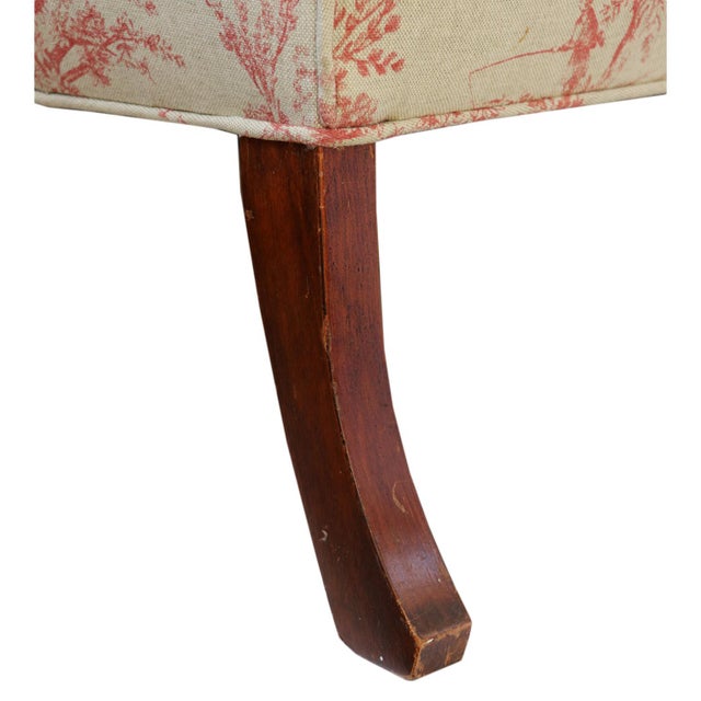 Beige Queen Anne Style Wingback Armchair in Red Toile De Jouy For Sale - Image 8 of 14