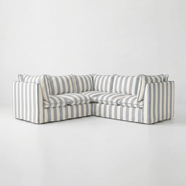 Sophie Conran Coco 3x3 Sectional Sofa - Garden Grey Stripes with Knife Edge Cushion For Sale - Image 4 of 4
