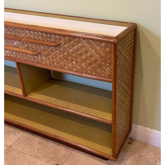 Mid-Century Modern Vintage Rattan Shelf Display Unit With Built in Planter For Sale - Image 3 of 7