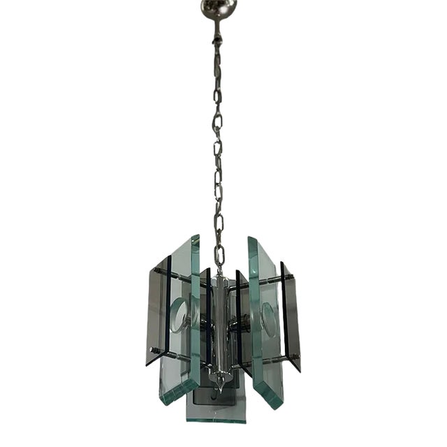 Vintage Italian Pendant With Clear & Smoky Murano Glass, C. 1970's For Sale