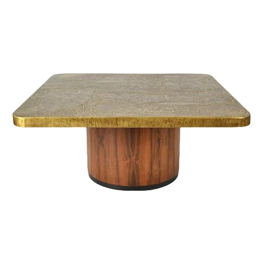 Brutalist Square Etched Brass Coffee attributed to Table Heinz Lilienthal, 1960s For Sale