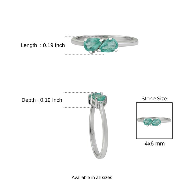 Hallmarked 925 Sterling Silver Pear Cut Natural Emerald Toi Et Moi Ring Size 7 For Sale - Image 10 of 12