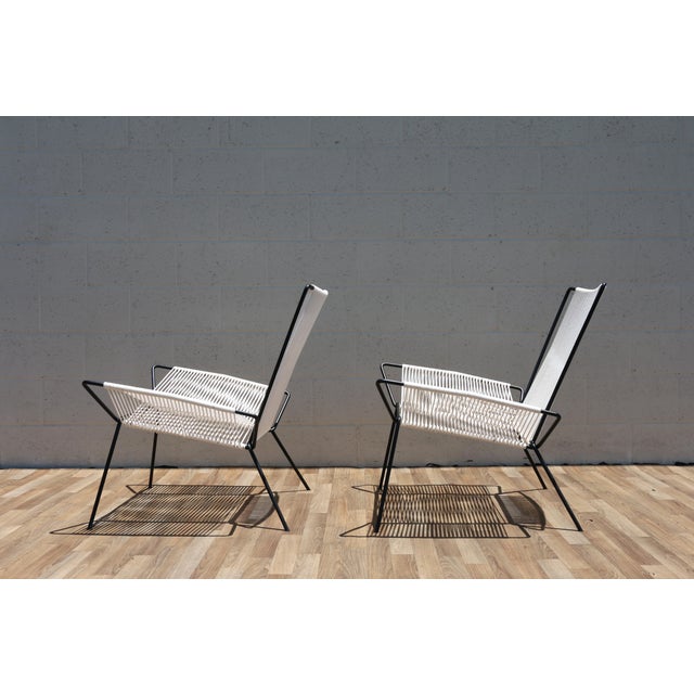 Vintage Pair of Iron and Rope Lounge Chairs | Mid Century Modern Sculptural Accent Chairs For Sale - Image 4 of 18