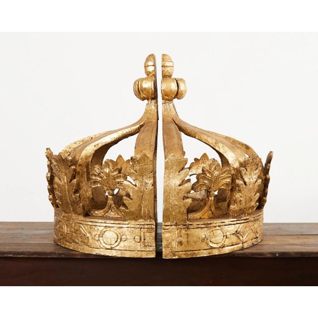 Gold 19th Century Pair of Italian Baroque Style Giltwood Bed Coronas For Sale - Image 8 of 12