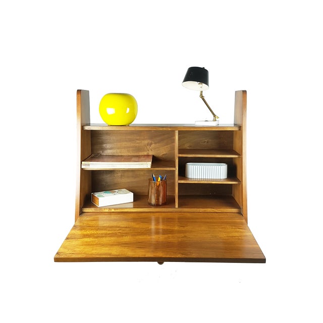 Mid-Century Modern Wooden Drop Off Wall Secretary attributed to Marcel Gascoin, 1950s For Sale - Image 11 of 18