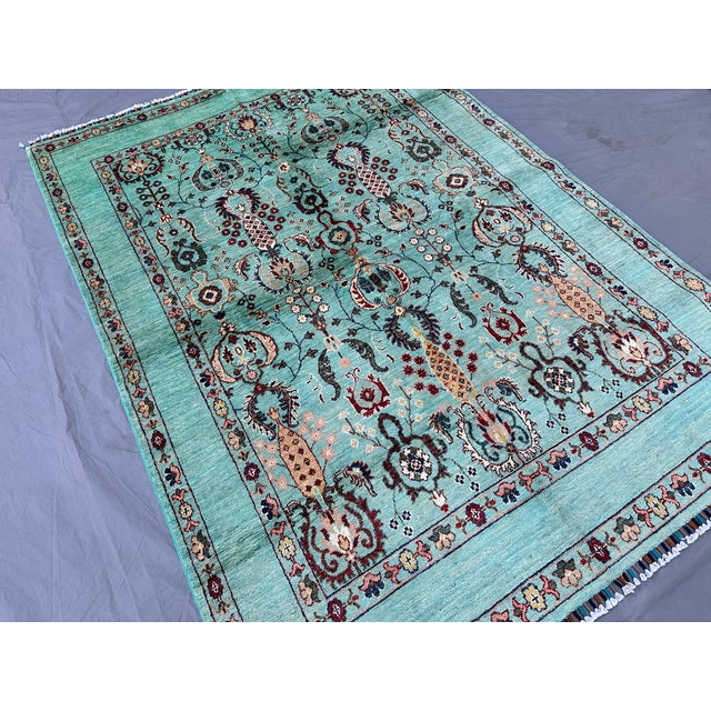 2000 - 2009 Teal Oushak Hand-Knotted Wool Rug - 7'10" X 5'8" For Sale - Image 5 of 14