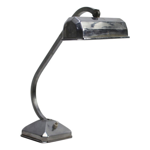 Vintage Art Deco Silver Bankers Desk Light For Sale
