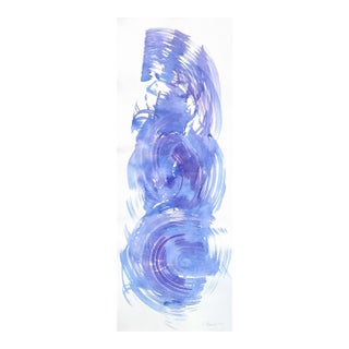 Blue Swirl 2 - Original Blue Abstract Ink Painting on French Linen Paper by Bettina Mauel For Sale