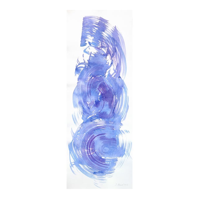 Blue Swirl 2 - Original Blue Abstract Ink Painting on French Linen Paper by Bettina Mauel For Sale
