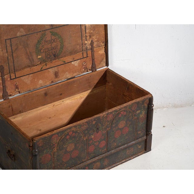 Antique Folk Art Style Trunk, 1838 For Sale - Image 3 of 11