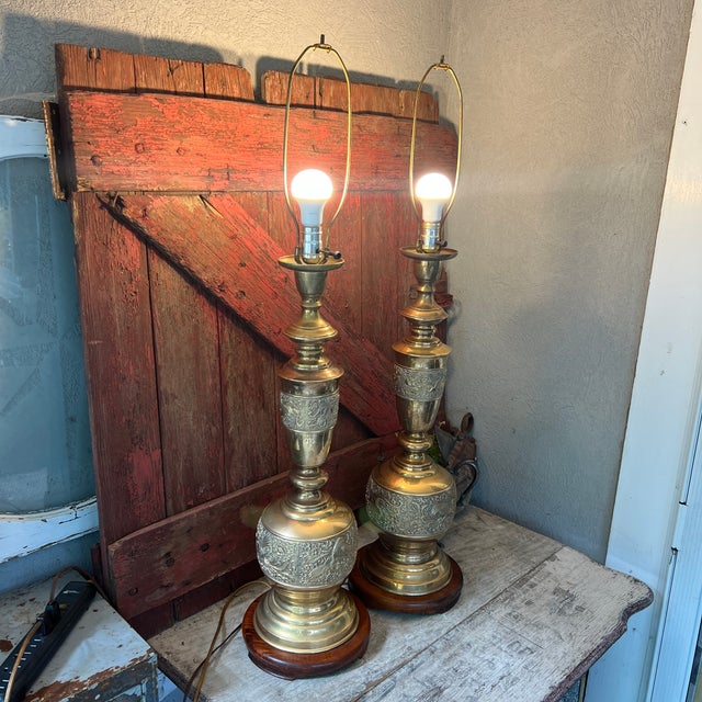 Vintage James Mont Style Brass Table Lamps With Wood Bases - Pair For Sale - Image 18 of 18