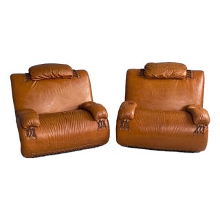 Italian Modern Brown Leather Armchairs, 1970s, Set of 2 For Sale