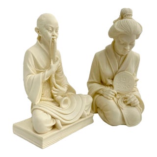 Italian Arnoldo Giannelli Alabaster Oriental Figurines - a Pair For Sale