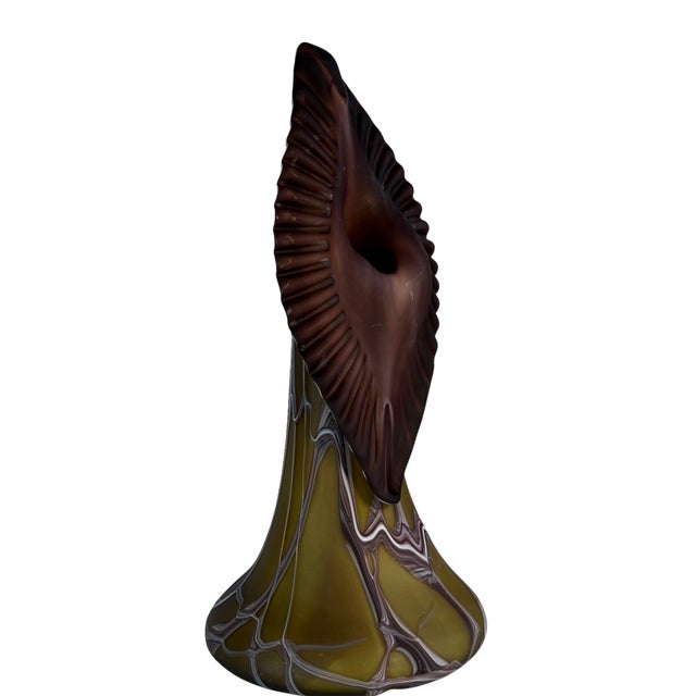 Vintage Essie Zareh Baijan Abstract Jack in the Pulpit Green & Brown Art Glass Vase For Sale - Image 11 of 18