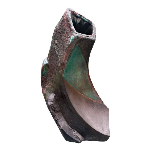 Large Tony Evans Signed Raku Ceramic Studio Art Pottery Vase For Sale
