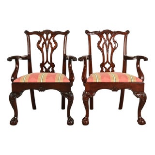 Kindel Furniture Chippendale Carved Mahogany Dining Arm Chairs, Pair For Sale