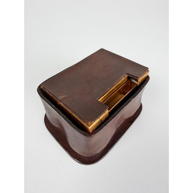 Vintage Italian Leather and Gilt Aluminum Cigarette Dispenser Box in the style of Jacques Adnet, 1950s For Sale - Image 15 of 18
