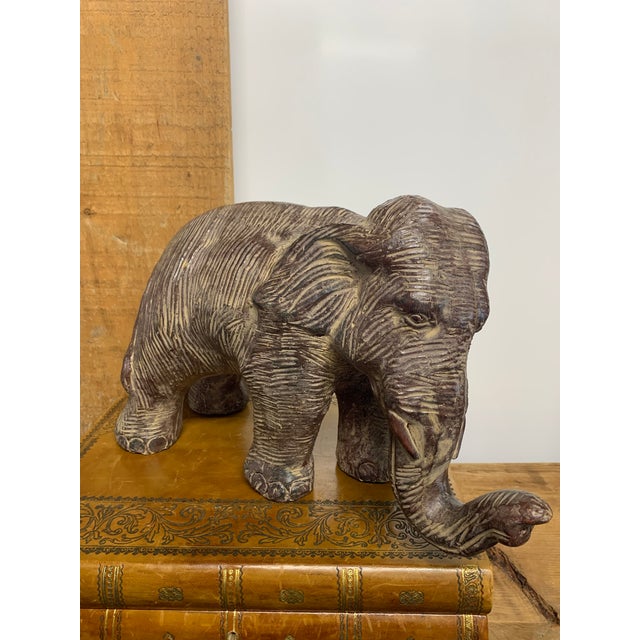 Heavy Handcrafted Textured Ceramic Clay Elephant Sculpture with Great Personality!