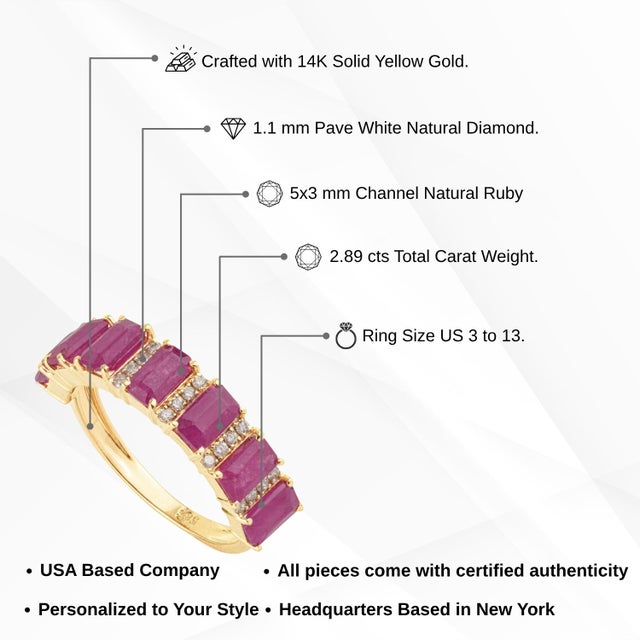 2.89 Carat Ruby & Diamond Band Ring in 14k Yellow Gold Stackable Design Size 7 For Sale - Image 12 of 16