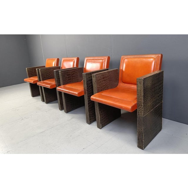 Vintage French Leather Armchairs by Maison Vandamme, 1970s, Set of 4 For Sale - Image 6 of 13