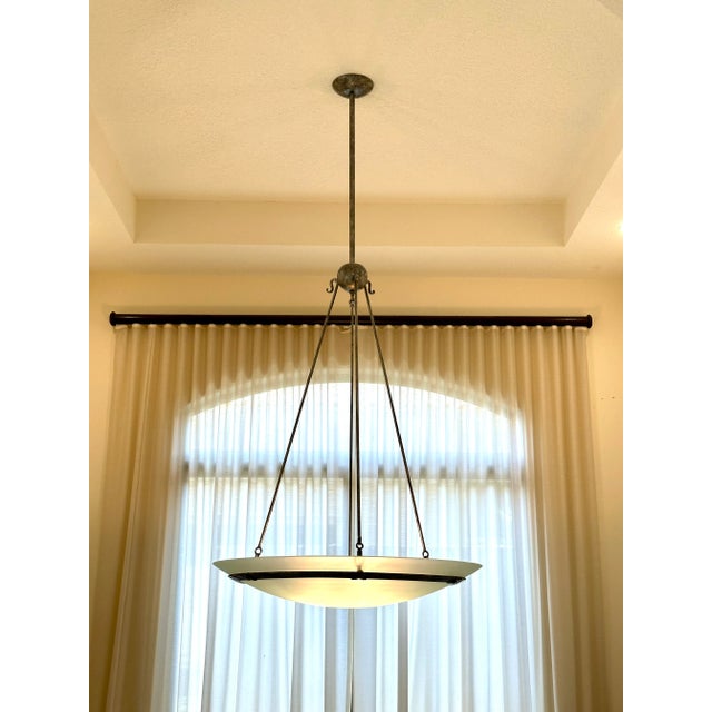 Glass and Steel Pendant Chandelier For Sale - Image 4 of 12