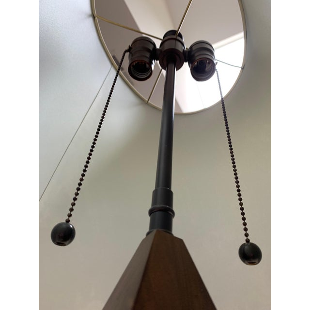 2000 - 2009 Stephen McKay Geometric Walnut Custom Table Lamps with Shades - a Pair For Sale - Image 5 of 7