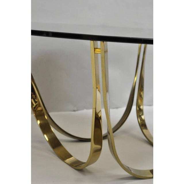 Mid 20th Century Tri-Mark Mid Century Modern Brass Plated Steel Smoked Glass Arch Coffee Table For Sale - Image 12 of 15
