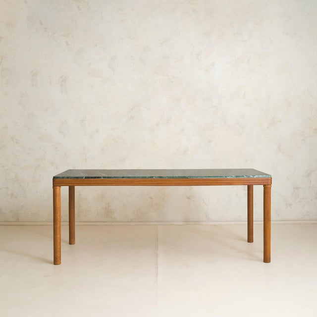 1970s Italian Oak Dining Table with Green Marble Top, 1970s For Sale - Image 5 of 11