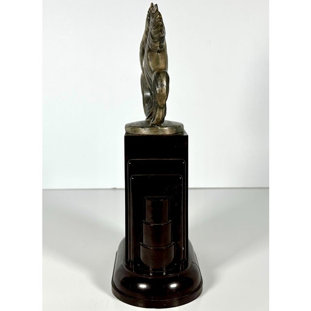 Metal Early 20th Century Fighting Roosters Automobile Radiator Mascot Hood Ornament on Bakelite Trophy Base For Sale - Image 7 of 10