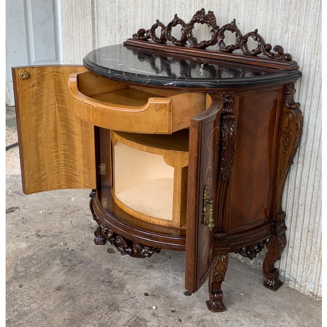 Pair of Carved and Marquetry Nightstands with Two Doors and Hidden Drawer For Sale - Image 4 of 18