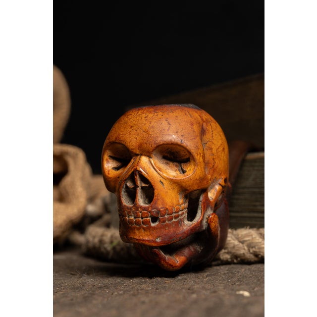 Vintage Memento Mori Skull Pipe With Cast Iron Hand Tray For Sale - Image 9 of 11