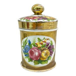 Antique Hand-Painted Porcelain Pharmacy Jar With Floral Motif and Gilt Accents