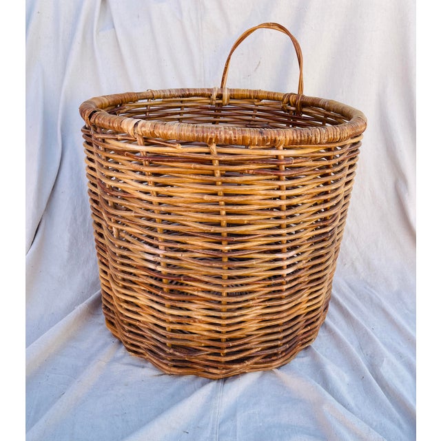 Vintage Extra Large Thick Woven Rattan Basket W/Back Handle Chairish