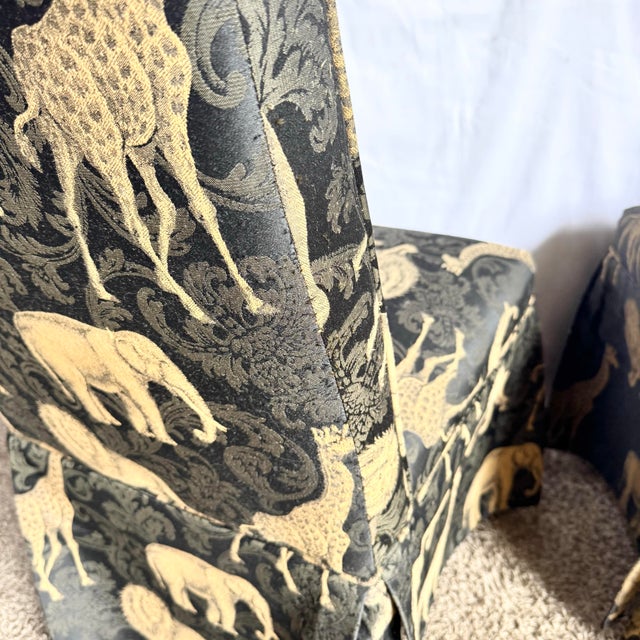 Black Vintage Regency Black and Gold Animals Skirted Parsons Dining Chairs - Set of 4 For Sale - Image 8 of 10